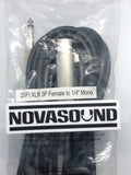 25 Foot XLR 3Pin Female to 1/4" Mono TS Cable - Nova Sound